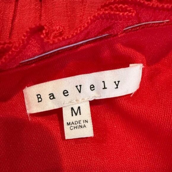BaeVely One Shoulder Ruffle Red Mini Dress Elastic Waist Lined Size Medium - Picture 4 of 11